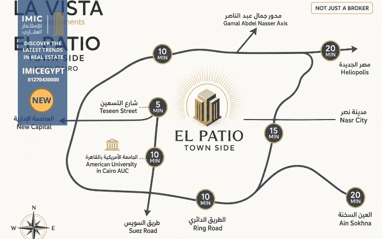 كمبوند الباتيو تاون سايد التجمع الخامس El Patio Town Side New Cairo 2 موقع كمبوند الباتيو تاون سايد القاهرة الجديدة